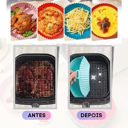 Kit Com 6 Formas Reutilizável Cesta Redonda de Silicone Para Air Fryer Fritadeira Eletrica Universal Para Todos Os Modelos Reutilizável Antiaderente Com Alça Para Forno E Microondas