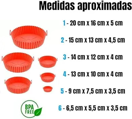 Kit Com 6 Formas Reutilizável Cesta Redonda de Silicone Para Air Fryer Fritadeira Eletrica Universal Para Todos Os Modelos Reutilizável Antiaderente Com Alça Para Forno E Microondas